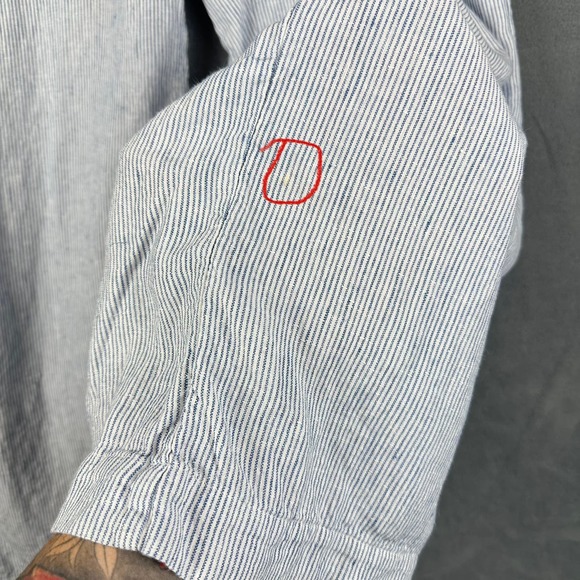 Chico's Pants Women Size 2P/US 12 Petite Linen White Blue Stripe TINY FLAW - Picture 6 of 9